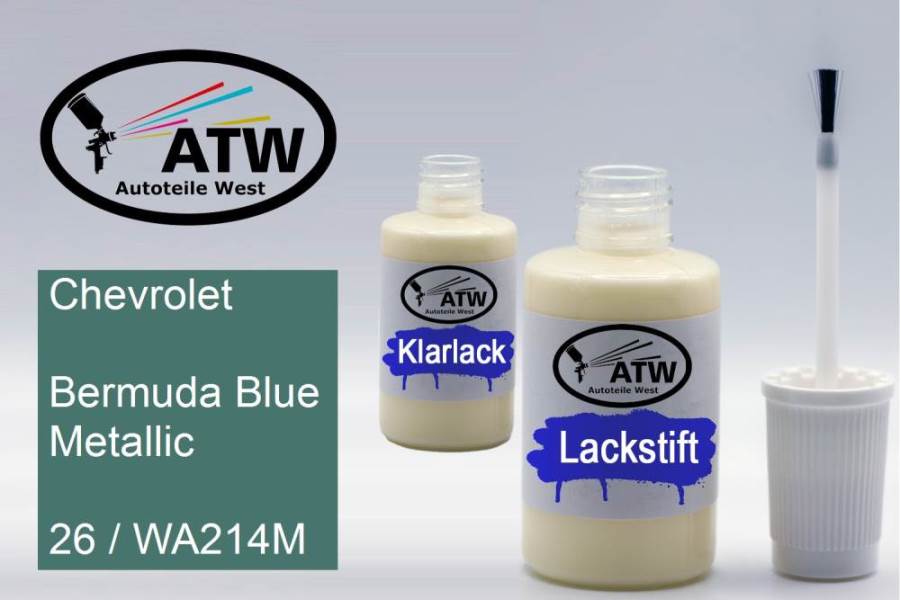 Chevrolet, Bermuda Blue Metallic, 26 / WA214M: 20ml Lackstift + 20ml Klarlack - Set, von ATW Autoteile West.